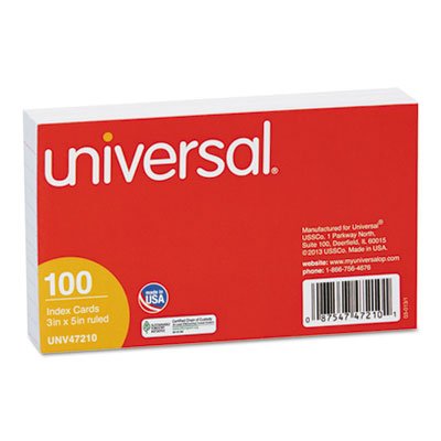 UNV47210 Ruled Index Cards, 3 x 5, White, 100/Pack UNV47210
