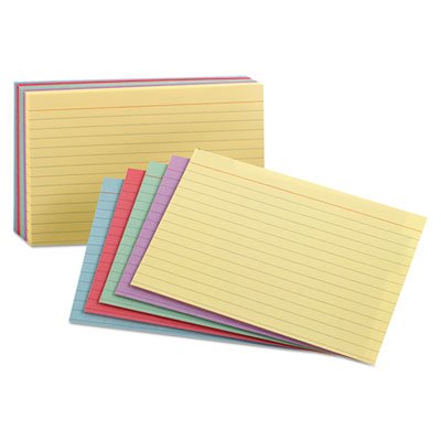 Oxford Ruled Index Cards, 3 x 5, Blue/Violet/Canary/Green/Cherry, 100/Pack OXF40280