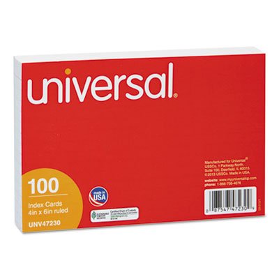 UNV47230 Ruled Index Cards, 4 x 6, White, 100/Pack UNV47230