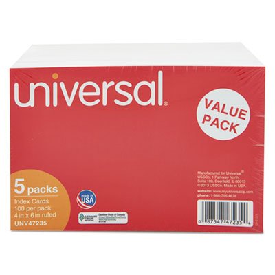 UNV47235 Ruled Index Cards, 4 x 6, White, 500/Pack UNV47235