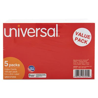 UNV47255 Ruled Index Cards, 5 x 8, White, 500/Pack UNV47255
