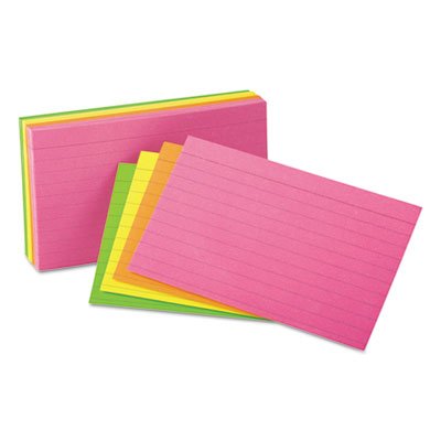 Ruled Neon Glow Index Cards, 5 x 8, Assorted, 100/Pack UNV47257