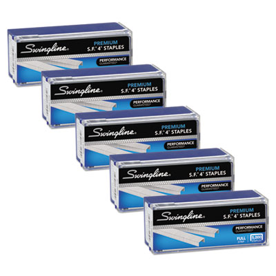 Swingline S7035481 S.F. 4 Premium Staples, 0.25" Leg, 0.5" Crown, Silver, 5,000/Box, 5 Boxes/Pack