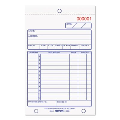 Rediform Sales Book, 4 1/4 x 6 3/8, Carbonless Triplicate, 50 Sets/Book RED5L528