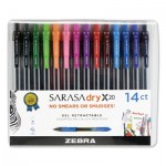 Zebra Sarasa Dry Gel X20 Retractable Gel Pen, Medium 0.7mm, Assorted Ink/Barrel, 14/Pack ZEB46824