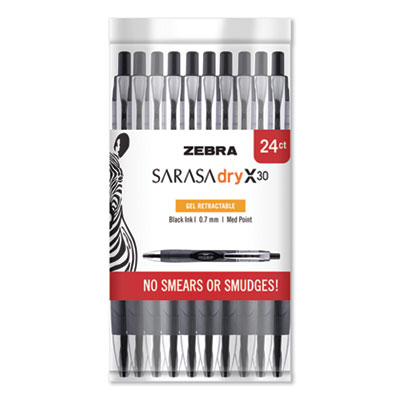 Zebra Sarasa Dry Gel X30 Retractable Pen, Medium 0.7 mm, Black Ink, Black Barrel ZEB47024