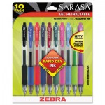 Zebra Sarasa Retractable Gel Pen, Assorted Ink, Medium, 10/Pack ZEB46881