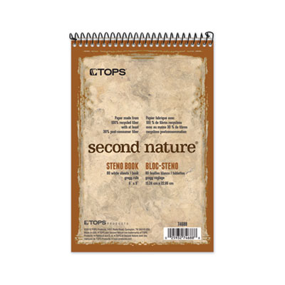 TOPS Second Nature Spiral Reporter/Steno Book, Gregg, 6 x 9, White, 80 Sheets TOP74688