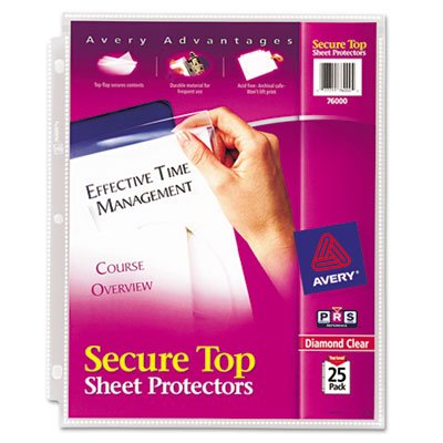Avery Secure Top Sheet Protectors, Super Heavy Gauge, Letter, Diamond Clear, 25/Pack AVE76000