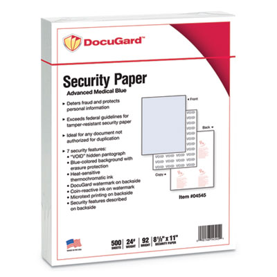 DocuGard Security Paper, 24lbs, 8-1/2 x 11,Blue, 500/Ream PRB04545