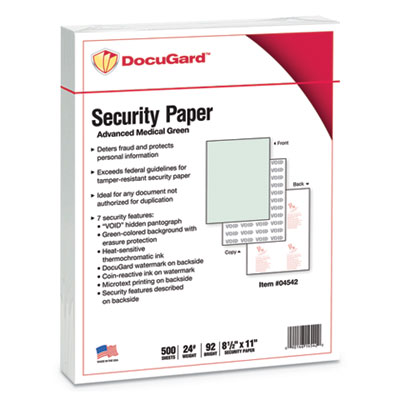 DocuGard Security Paper, 8-1/2 x 11, Green, 500/Ream PRB04542