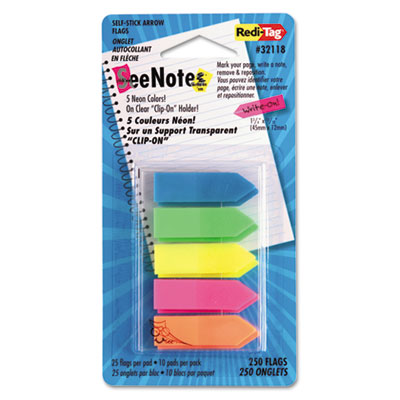 Redi-Tag SeeNotes Transparent-Film Arrow Page Flags, Assorted Colors, 50/Pad, 5 Pads RTG32118