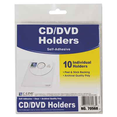 C-Line Self-Adhesive CD Holder, 5 1/3 x 5 2/3, 10/PK CLI70568