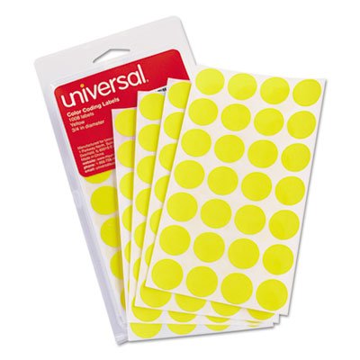 UNV40114 Self-Adhesive Removable Color-Coding Labels, 3/4" dia, Yellow, 1008/Pack UNV40114