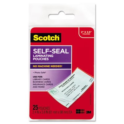 Scotch Self-Sealing Laminating Pouches, 9.5 mil, 2 7/16 x 3 7/8, Business Card Size, 25 MMMLS851G