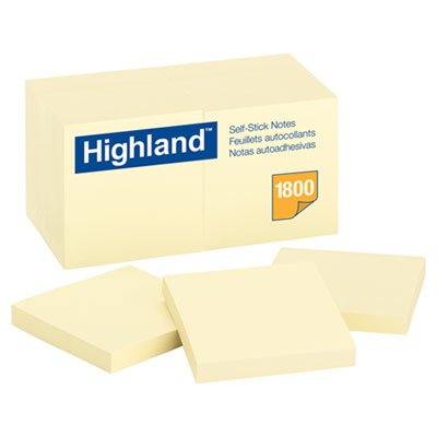 Highland Self-Stick Notes, 3 x 3, Yellow, 18 100-Sheet Pads/Pack MMM654918PK