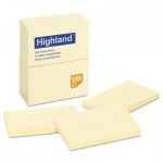 Highland 6559 Self-Stick Notes, 3 x 5, Yellow, 100-Sheet, 12/Pack MMM6559YW