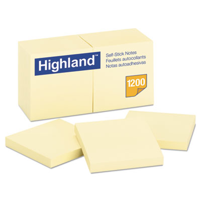 Highland 6549 Self-Stick Notes, 3 x 3, Yellow, 100-Sheet, 12/Pack MMM6549YW
