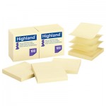 Highland Self-Stick Pop-Up Notes, 3 x 3, Yellow, 100 Sheets, 12/PK MMM6549PUY