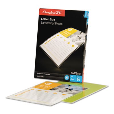 Swingline Gbc SelfSeal Single-Sided Letter-Size Laminating Sheets, 3mil, 9 x 12, 50/Pack SWI3747307