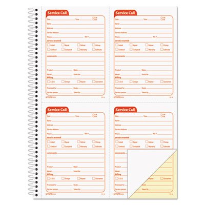 Tops Service Call Book, 4 x 5 1/2, Two-Part Carbonless, 200 Sets/Book TOP4100
