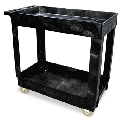 Rubbermaid Commercial FG9T6600BLA Service/Utility Cart, Two-Shelf, 34.13w x 17.38d x 32.38h, Black RCP9T6600BLA