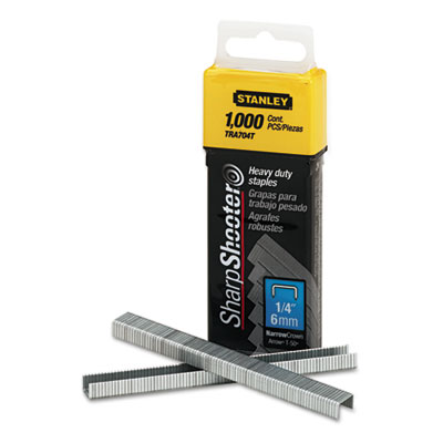 Stanley SharpShooter Heavy-Duty Tacker Staples, 0.25" Leg, 0.5" Crown, Steel, 1,000/Box BOSTRA704T