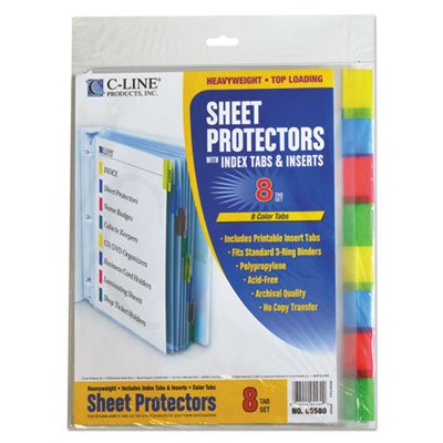 C-Line Sheet Protectors with Index Tabs, Assorted Color Tabs, 2", 11 x 8 1/2, 8/ST CLI05580