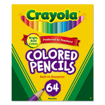 Crayola 683364 Short Colored Pencils Hinged Top Box with Sharpener, 3.3 mm, 2B (#1), Assorted Lead/Barrel Colors, 64