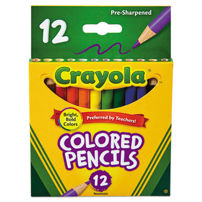 Crayola 684112 Short-Length Colored Pencil Set, 3.3 mm, 2B (#1), Assorted Lead/Barrel Colors, Dozen CYO684112
