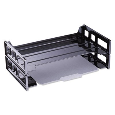 UNV08101 Side Load Legal Desk Tray, Two Tier, Plastic, Black UNV08101