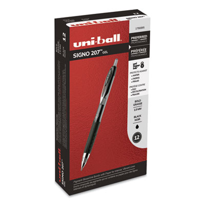 Uni-Ball Signo 207 Retractable Gel Pen, 1 mm, Black Ink, Translucent Black Barrel, Dozen UBC1790895