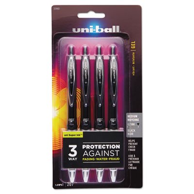 Uni-Ball Signo 207 Retractable Gel Pen, Black Ink, 0.7mm, 4/Pack SAN33960PP