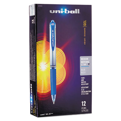 Uni-Ball Signo Retractable Gel Pen, 0.7mm, Blue Ink, Blue/Metallic Barrel, Dozen SAN65941