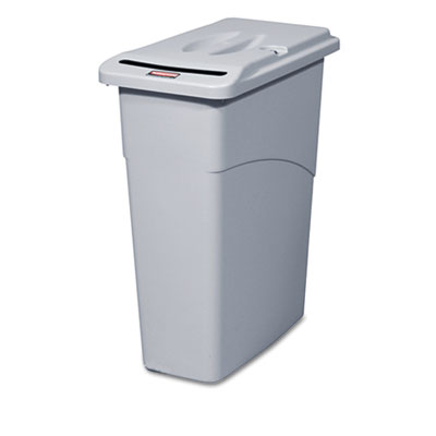 Rubbermaid Commercial FG9W1500LGRAY Slim Jim Confidential Document Receptacle with Lid, Rectangle, 23 gal, Light Gray RCP9W15LGY
