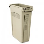 Rubbermaid Commercial Slim Jim Receptacle w/Venting Channels, Rectangular, Plastic, 23gal, Beige RCP354060BG