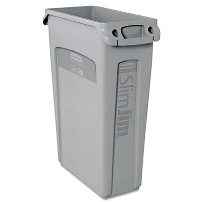 Rubbermaid Commercial Slim Jim Receptacle w/Venting Channels, Rectangular, Plastic, 23gal, Gray RCP354060GY