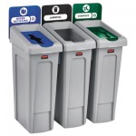 Rubbermaid Commercial Slim Jim Recycling Station Kit, 69 gal, 3-Stream Landfill/Mixed Recycling RCP2007918