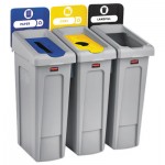 Rubbermaid Commercial Slim Jim Recycling Station Kit, 69 gal, 3-Stream Landfill/Paper/Bottles/Cans RCP2007917
