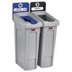 Rubbermaid Commercial Slim Jim Recycling Station Kit, 46 gal, 2-Stream Landfill/Mixed Recycling RCP2007914