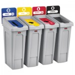 Rubbermaid Commercial Slim Jim Recycling Station Kit, 92 gal, 4-Stream Landfill/Paper/Plastic/Cans RCP2007919