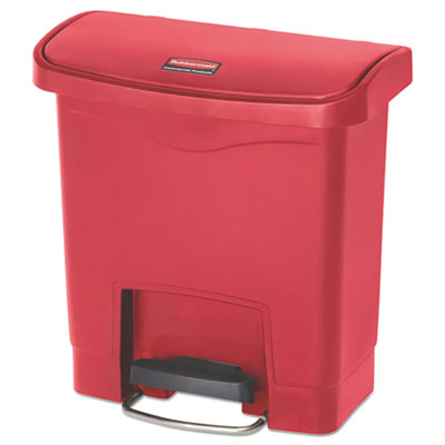 Rubbermaid Commercial Slim Jim Resin Step-On Container, Front Step Style, 4 gal, Red RCP1883563