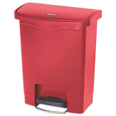 Rubbermaid Commercial Slim Jim Resin Step-On Container, Front Step Style, 8 gal, Red RCP1883564