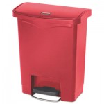Rubbermaid Commercial Slim Jim Resin Step-On Container, Front Step Style, 8 gal, Red RCP1883564