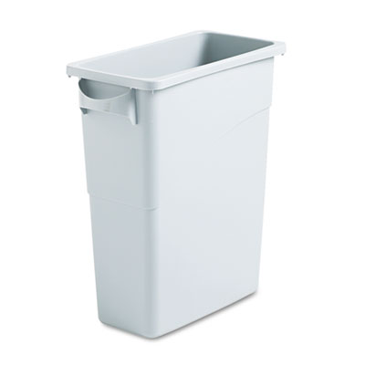 Rubbermaid Commercial Slim Jim Waste Container with Handles, Rectangular, Plastic, 15.9 gal, Light Gray RCP1971258