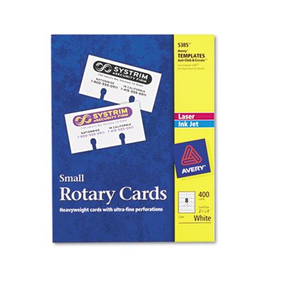 Avery Small Rotary Cards, Laser/Inkjet, 2 1/6 x 4, 8 Cards/Sheet, 400 Cards/Box AVE5385
