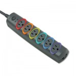 Kensington K62144US SmartSockets Color-Coded Strip Surge Protector, 6 Outlets, 8ft Cord, 1260 Joules KMW62144