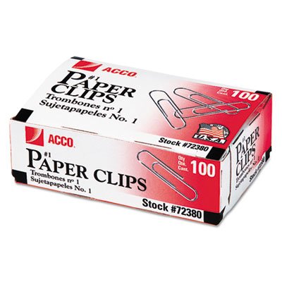 Acco A7072380G Smooth Economy Paper Clip, Metal Wire, #1, Silver, 100/Box, 10 Boxes/Pack ACC72380