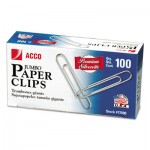 Acco A7072500G Smooth Finish Premium Paper Clips, Metal Wire, Jumbo, Silver, 100/BX, 10 BX/PK ACC72500