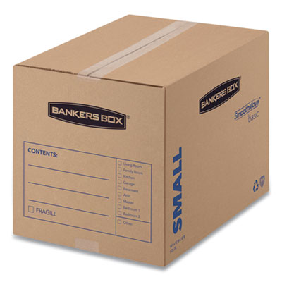 Bankers Box "7713801" SmoothMove Basic Moving Boxes, Small, Regular Slotted Container (RSC), 16" x 12" x 12", Brown Kraft/Blue